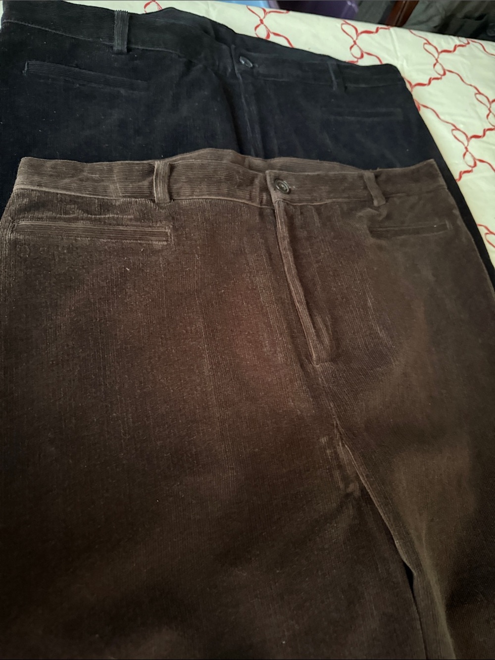 2 Rafaella Womens Straight-Leg stretch fine wale Corduroy Pants in Black & Brown